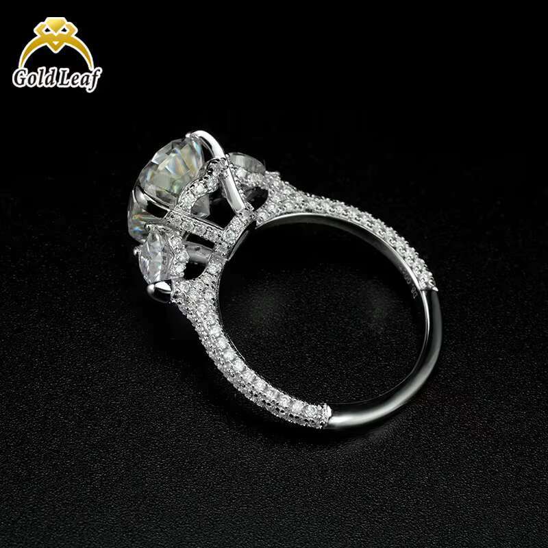 Goldleaf GRA Certificate Moissanite Pear Silver 925 Gold Plated Moissanite Ring Pave Band Moissanite Engagement Rings for Women