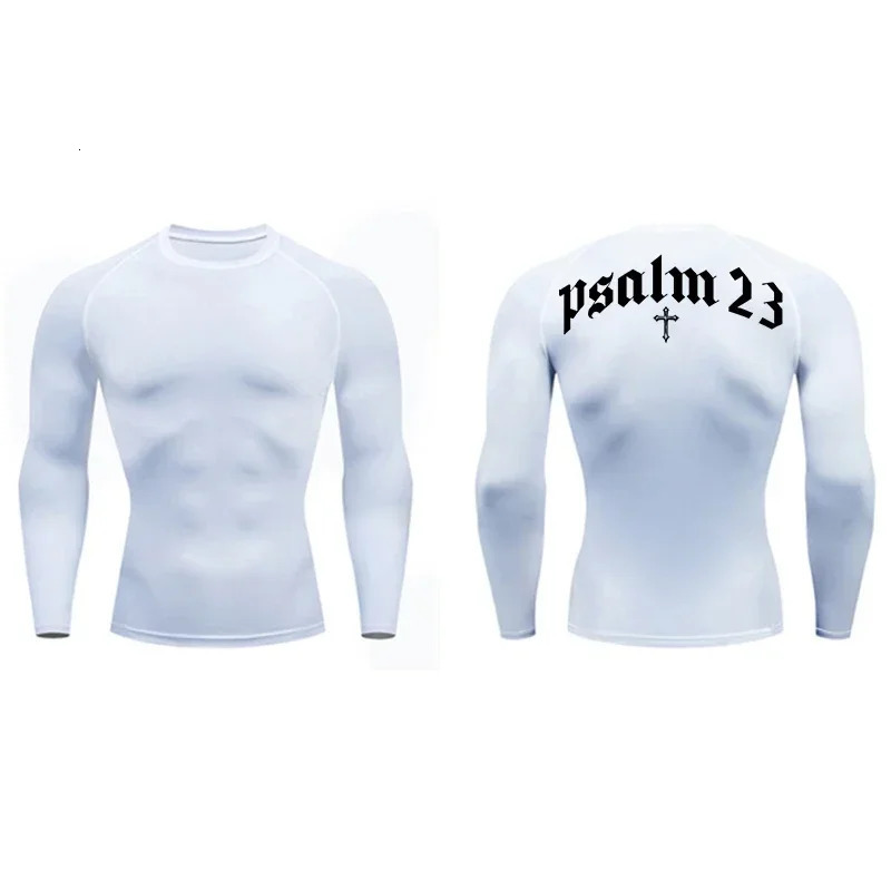 Christian Psalm 23 Cross print mens sports quick drying Tshirt top gym workout compression short sleeved fitness suit 250430