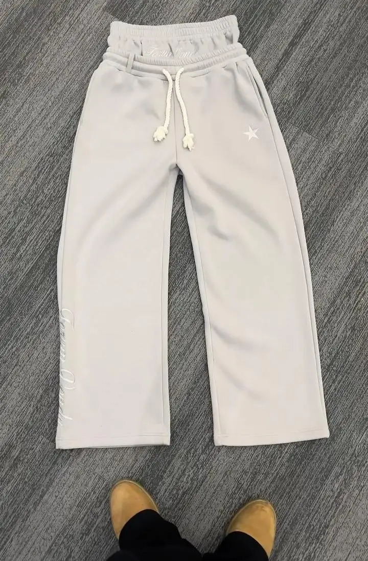 Harajuku loose double waist sports pants Y2K American solid color letter embroidery casual pants hip-hop drawstring jogging 250428