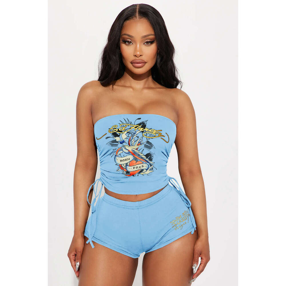 European and American women's positioning printed chest wrapped shorts set, 2025 temperament versatile new trend clothing ins