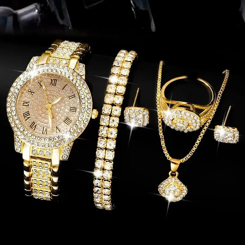 6-pack Womens Watch Elegant Alloy Watch Womens Crystal Watch Gift Quartz Watch Alloy Rhinestone Bracelet Montessori 250425