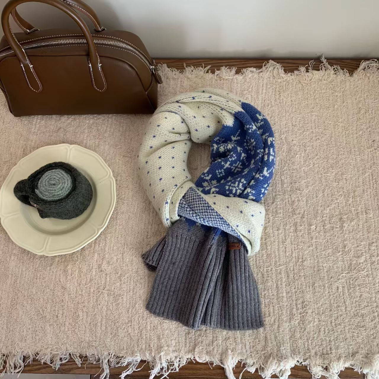 T612 Retro all-match warm knitted wool scarf neck scarf Christmas scarf