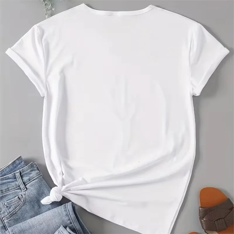 Summer Fun Cat and Fan Pattern Cotton T-shirt Womens Short sleeved T-shirt Harajuku Clothing Womens Street Clothing 250428