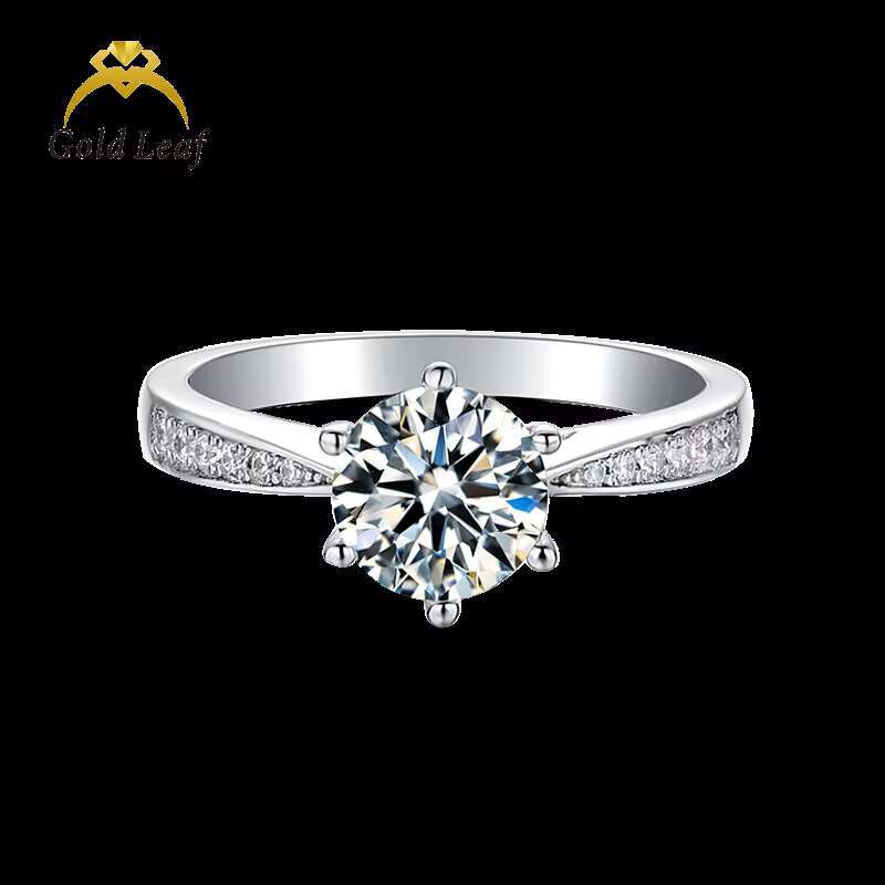 Goldleaf Jewelry 2023 Fashion Ring 1ct Round Brilliant Engagement Moissanite Ring White Gold Plated Sterling Silver 925 Vint