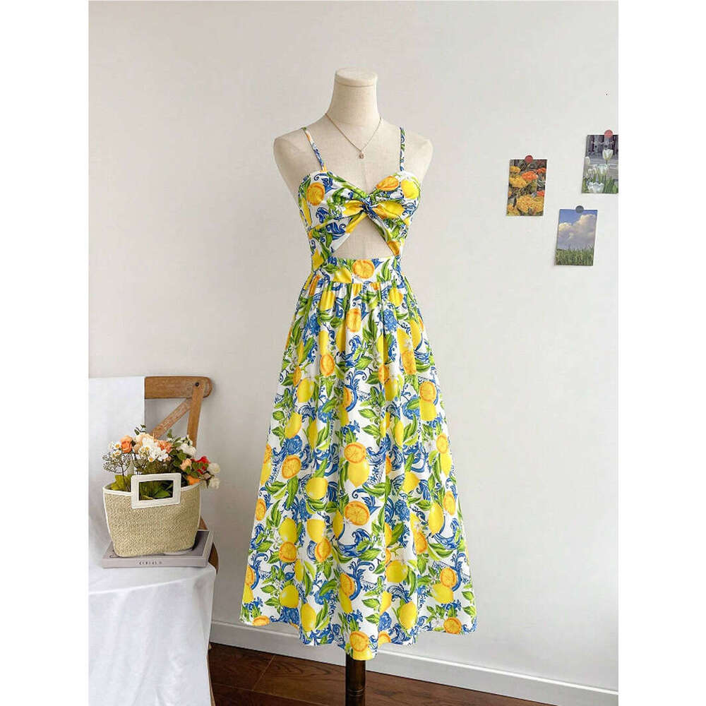 European and American Dreamara Women's Vacation Flower Printed Front Twisted Dress 2025 New Casual Versatile Fashion Clothing