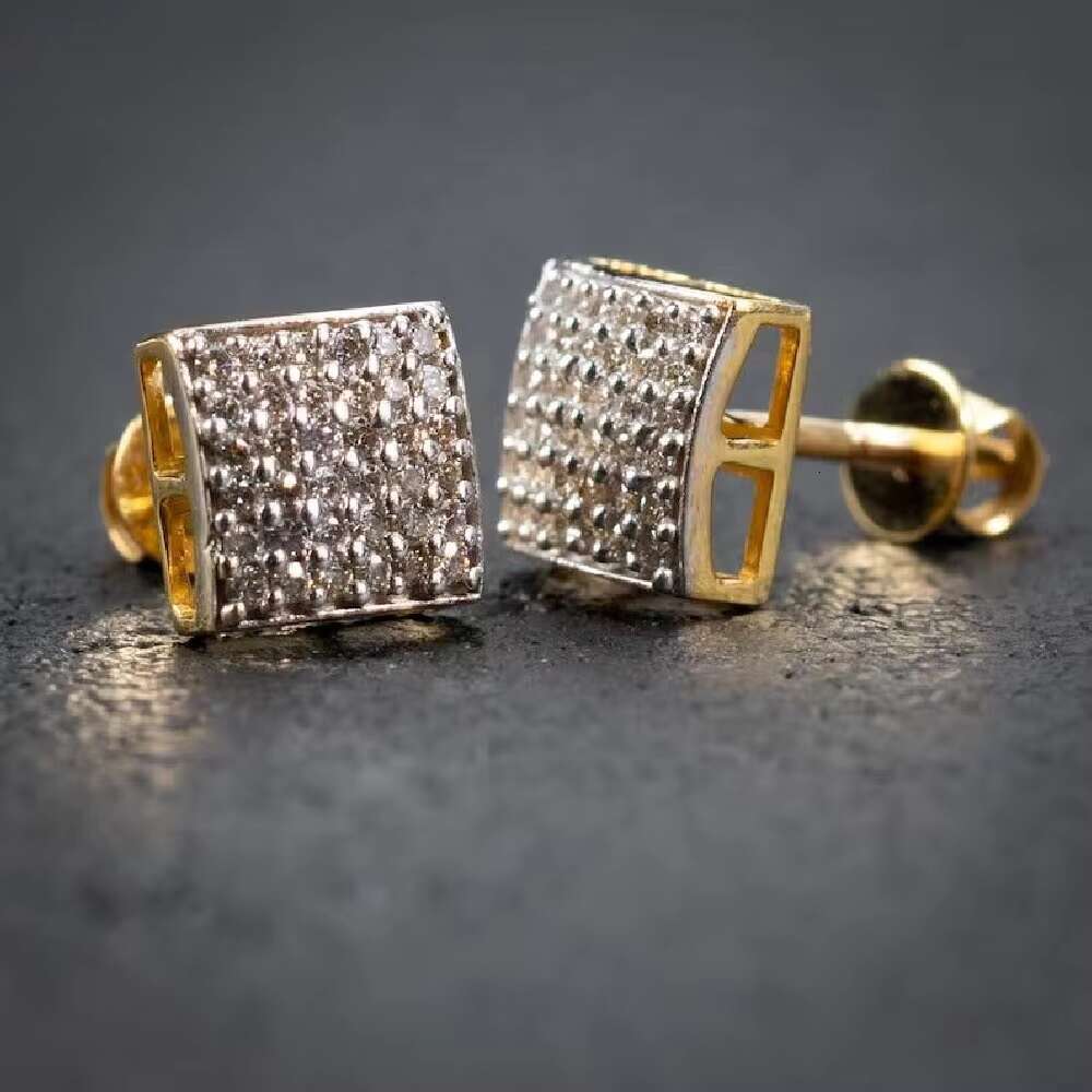 9.5mm Square Mens Earrings 925 Silver Wholesale Hip Hop Moissanite Iced Out Screw Back Stud Earrings