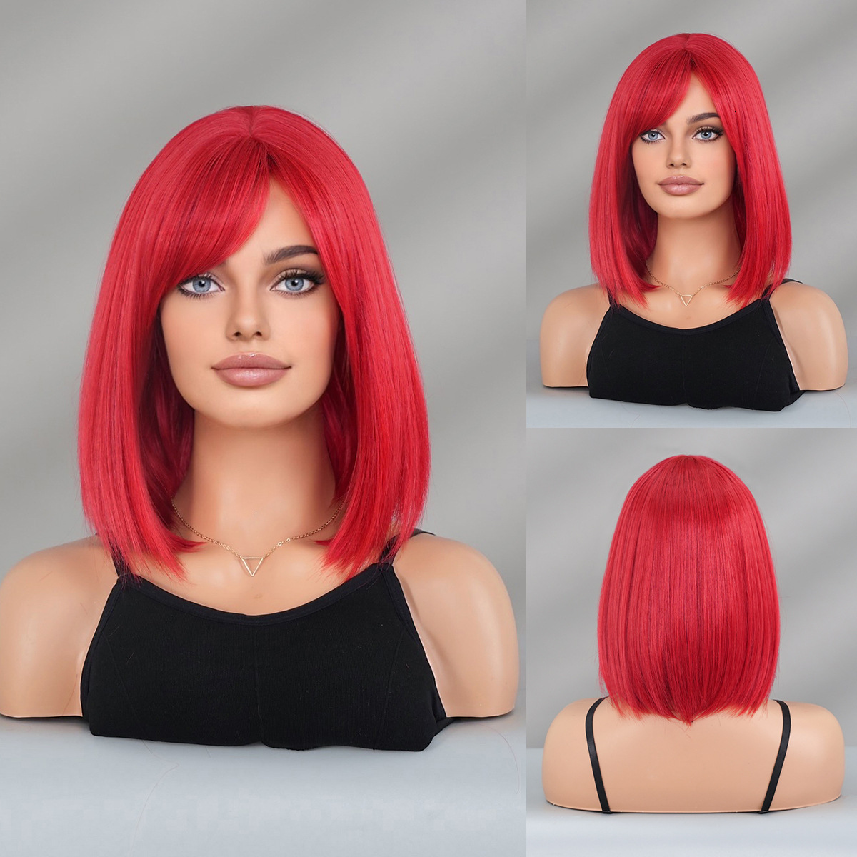 wig 2025 for women with gradient gray purple short straight hair slanted bangs Bob bob short hair synthetic mechanism headband