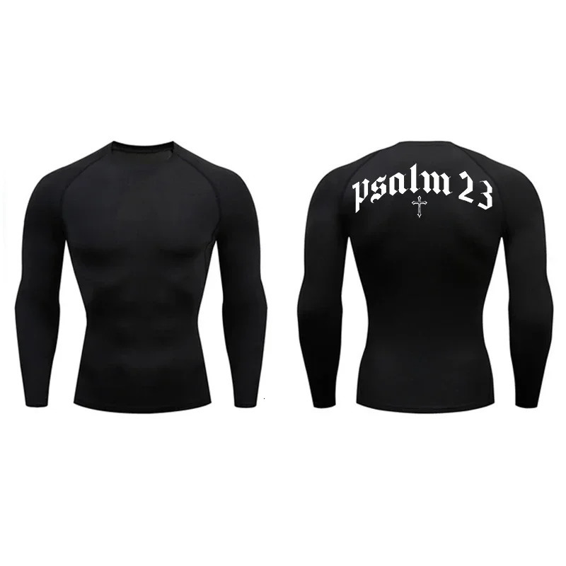 Christian Psalm 23 Cross print mens sports quick drying Tshirt top gym workout compression short sleeved fitness suit 250430