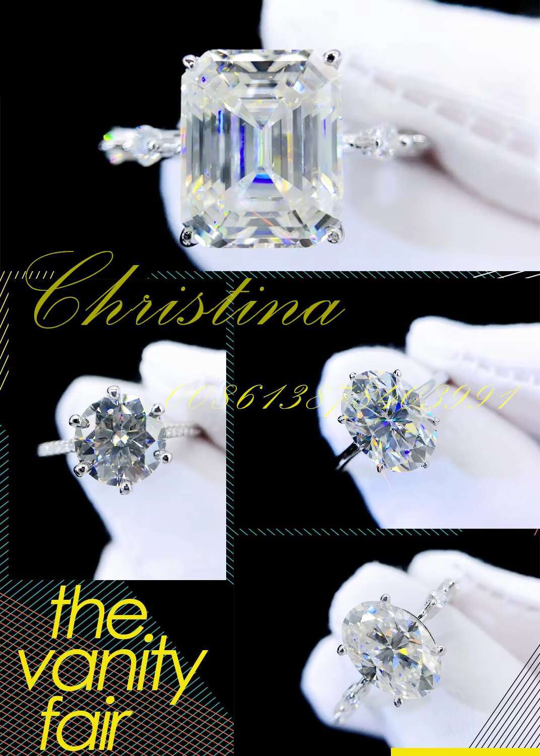 Wedding Ring Gold Customized Au585 14k Gold Princess Colorless Vvs Moissanite Rings Engagement