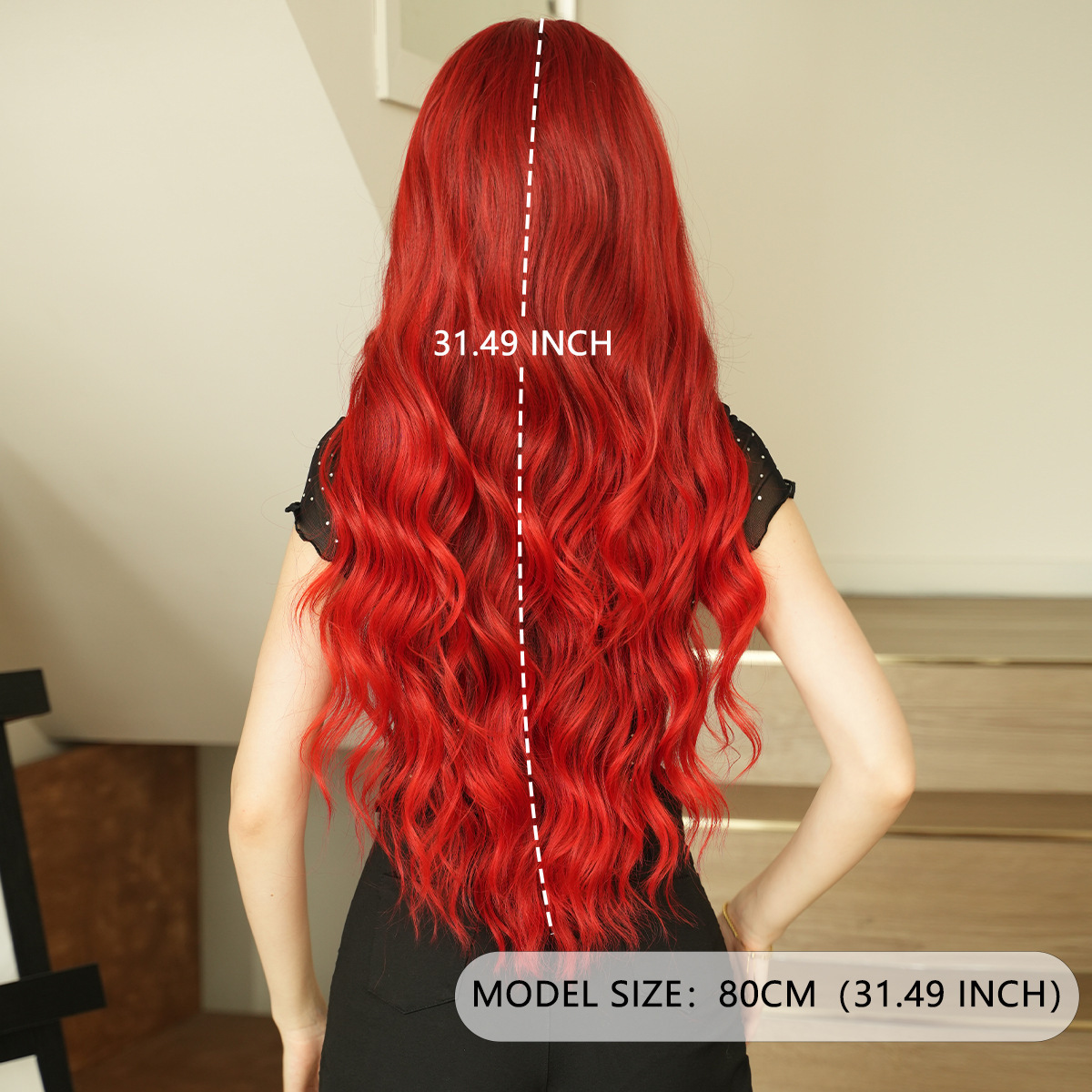lace Small wig full head set with deep love rose gradient red for womens parties high-quality medium split long curly hair