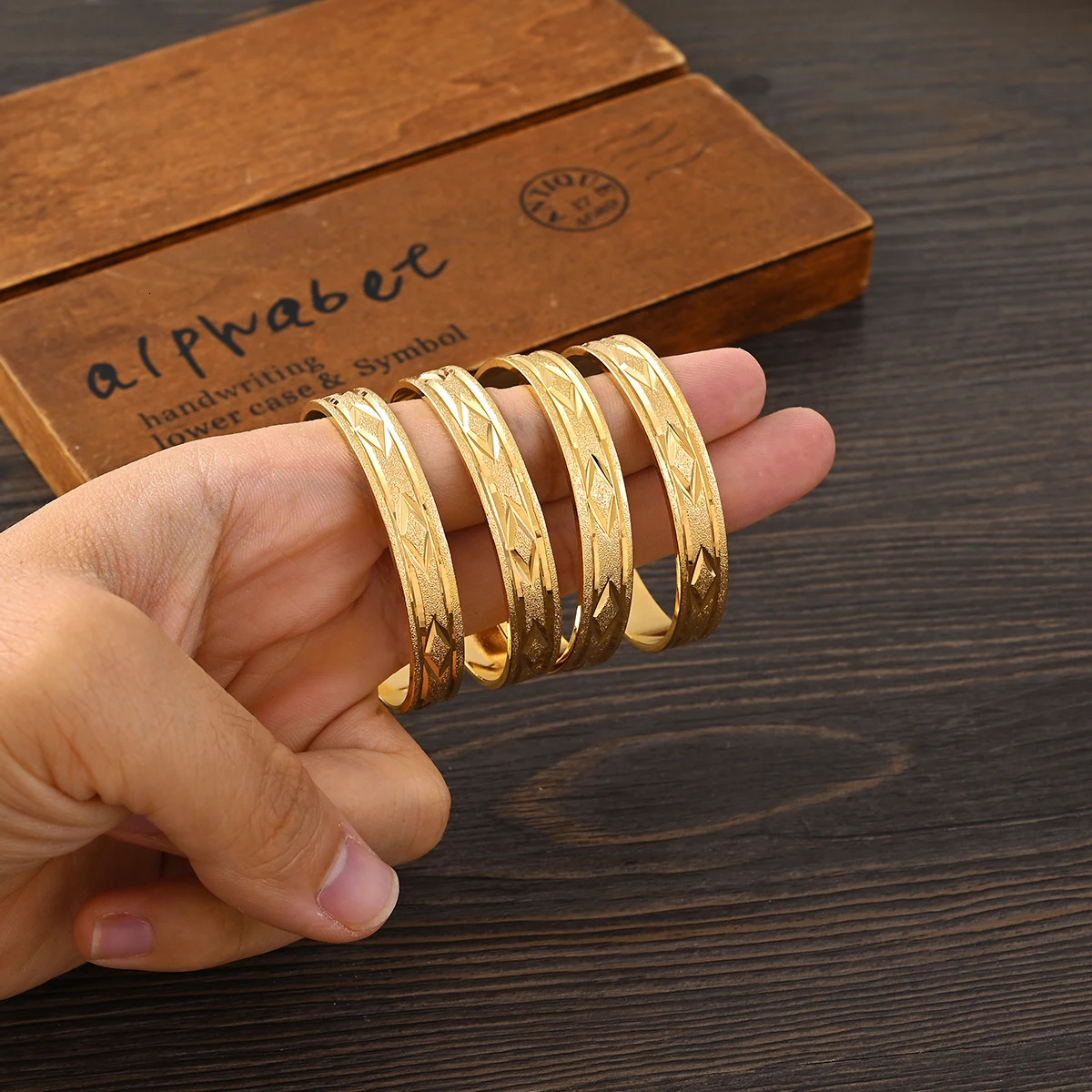 4 pieces of 24K gold-plated 45MM cute rens size bracelets high-quality Dubai Ethiopian bracelets African party gifts 250425