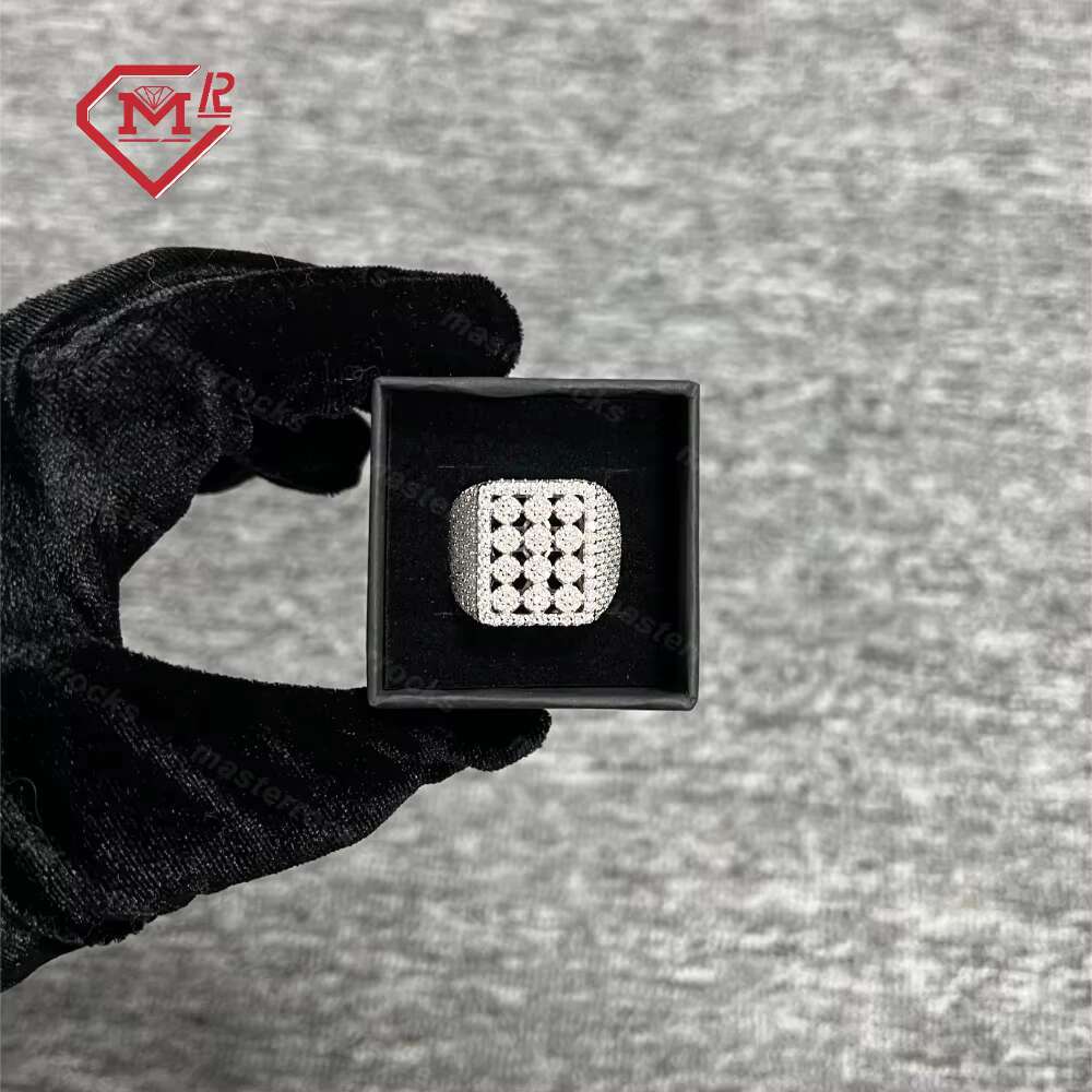Square Hollow Men Band Ring 925 Sterling Silver Hip Hop Jewelry Custom Iced Out Moissanite Man Rings