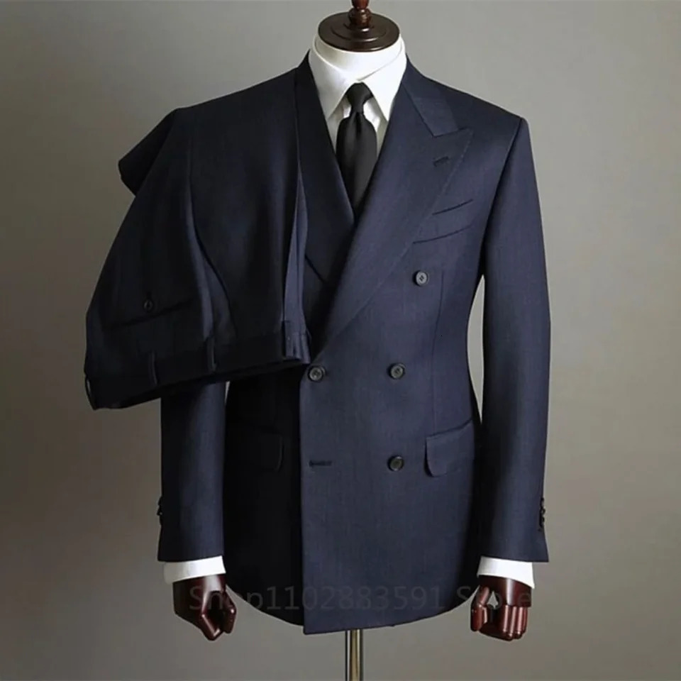 2piece Fashion Jacket Pants Mens Set Double Chest Button Peaked Collar Formal Party Wedding Groom Evening Dress JacketPants 250428