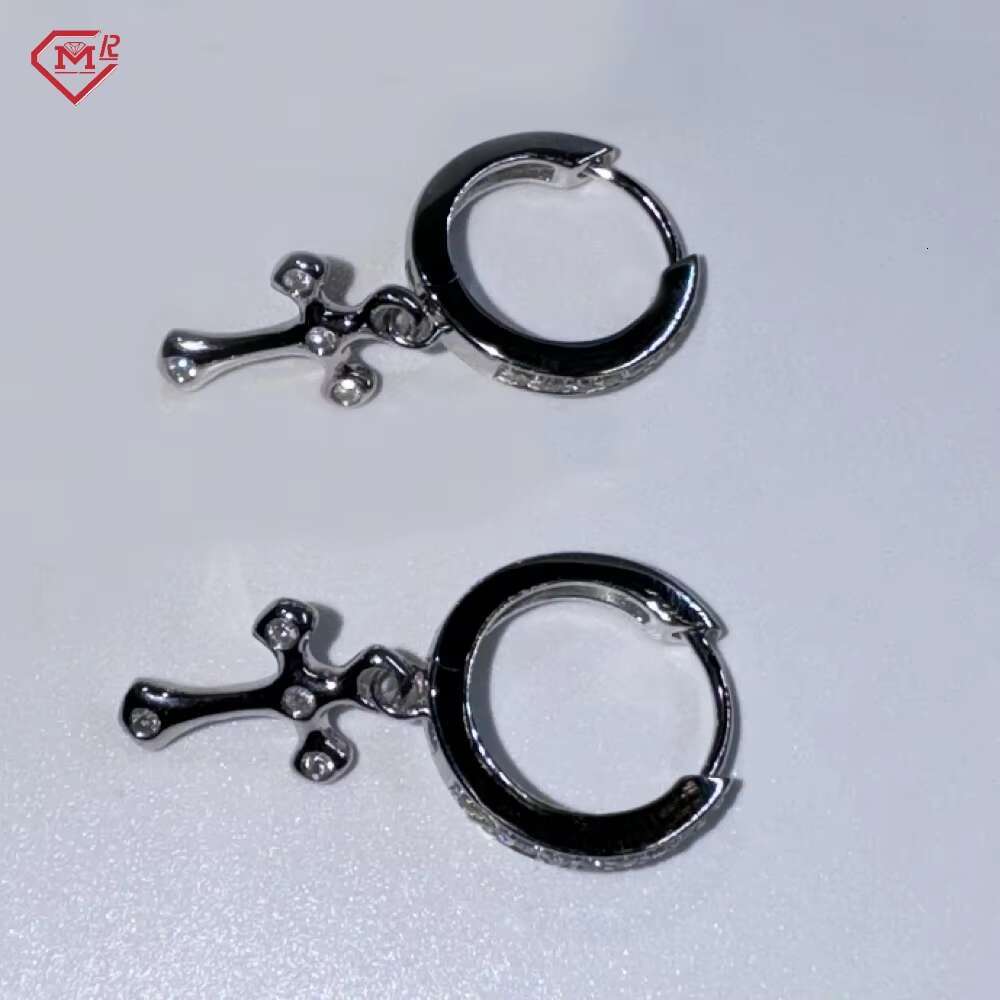 Moissanite Hip Hop Earrings 925 Sterling Silver VVS Cross Drop Hoop Custom Earring Men Moissanite Earring