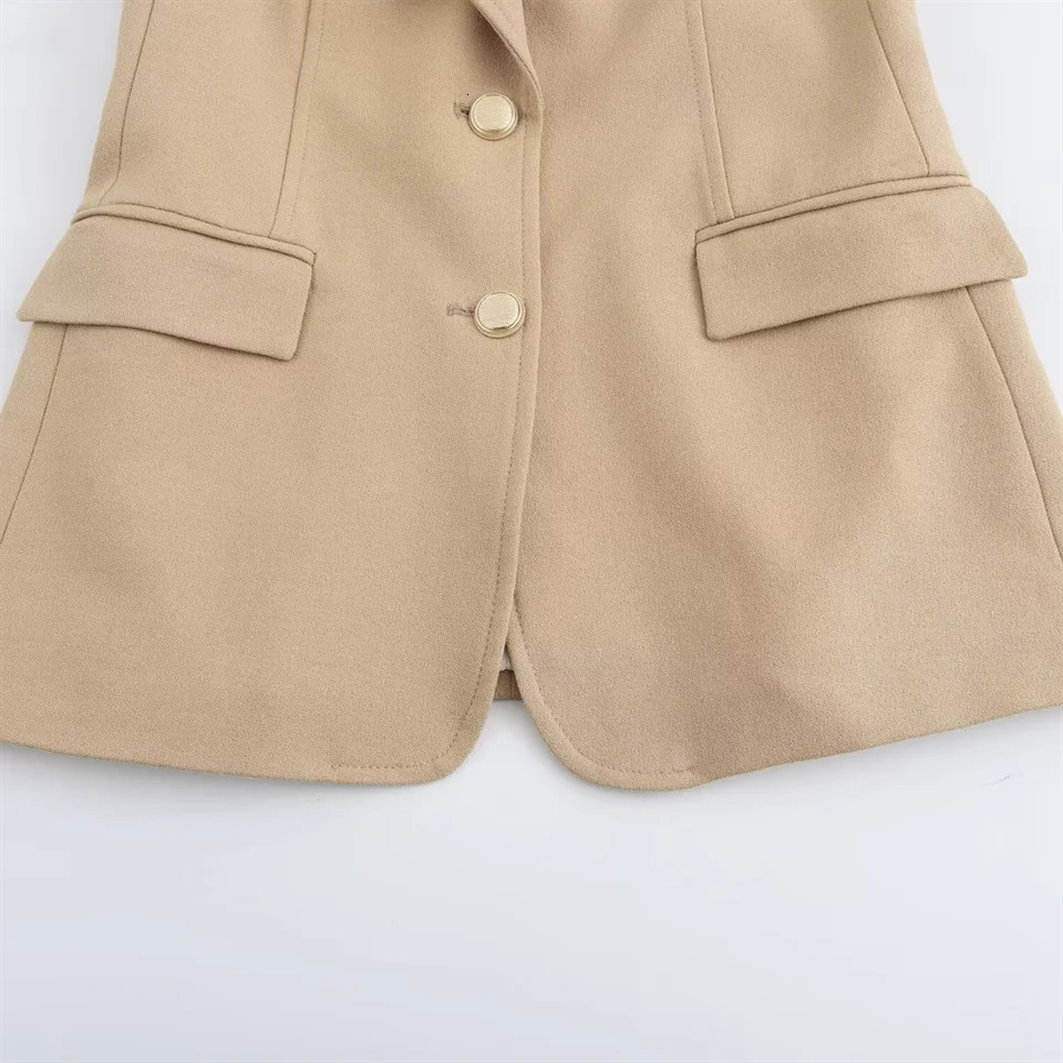 RZRA Spring Womens Casual Fashion Single Chest Slimming Long Sleeve Collar Solid Color Set Coat 250428