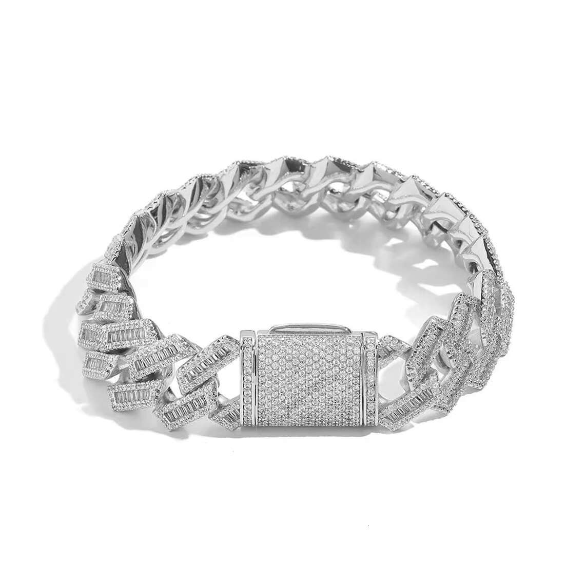 Hiphop Iced Out Cuban Bracelet Baguette 925 Sterling Silver VVS Moissanite Cuban Link Chain Bracelet