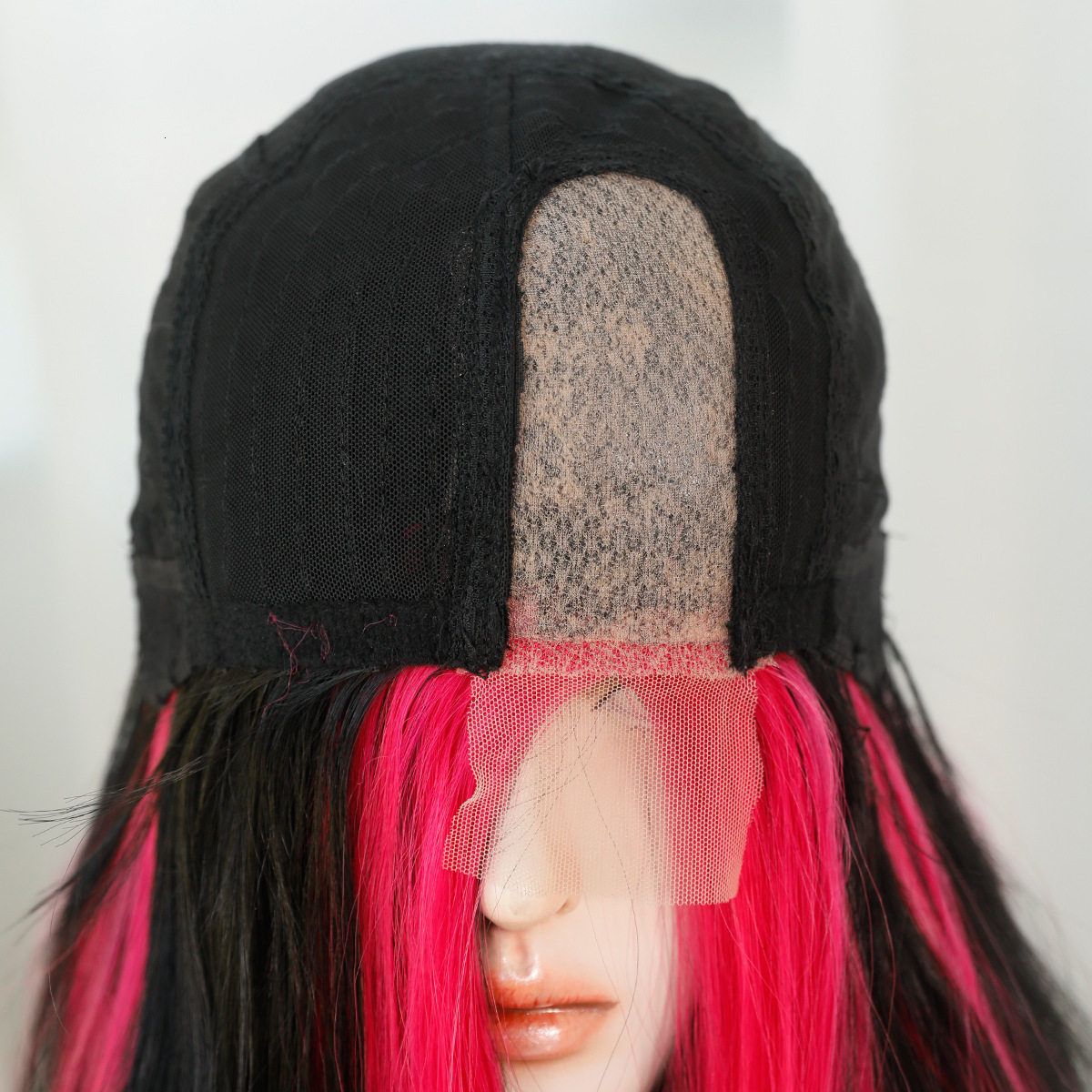lace Small Asian dyed rose red curly hair with large waves split wig for women full head cover natural hair stitching wig