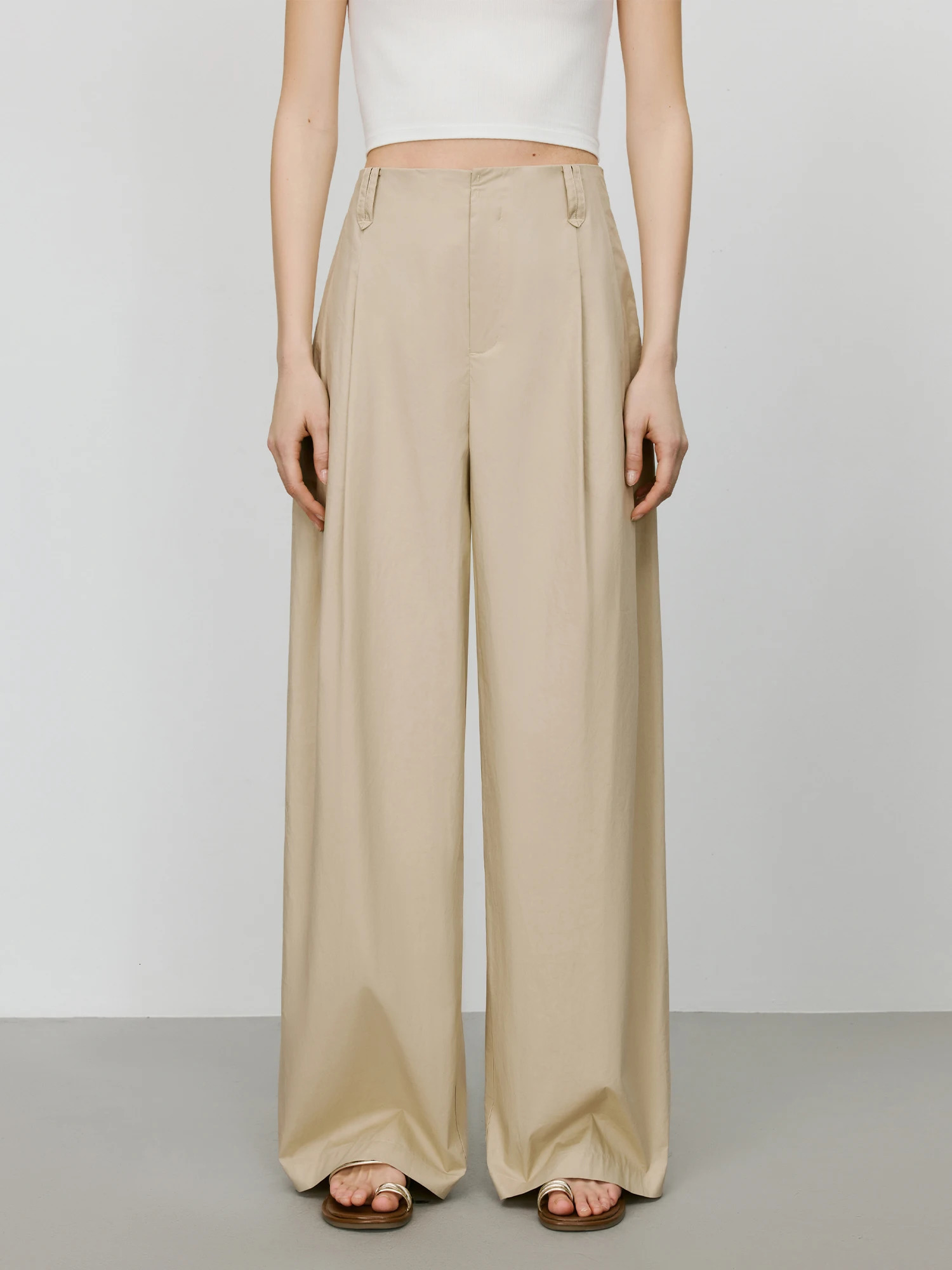 FSLE Advanced Series khaki loose casual wide leg pants for womens summer 25FE12027 250428