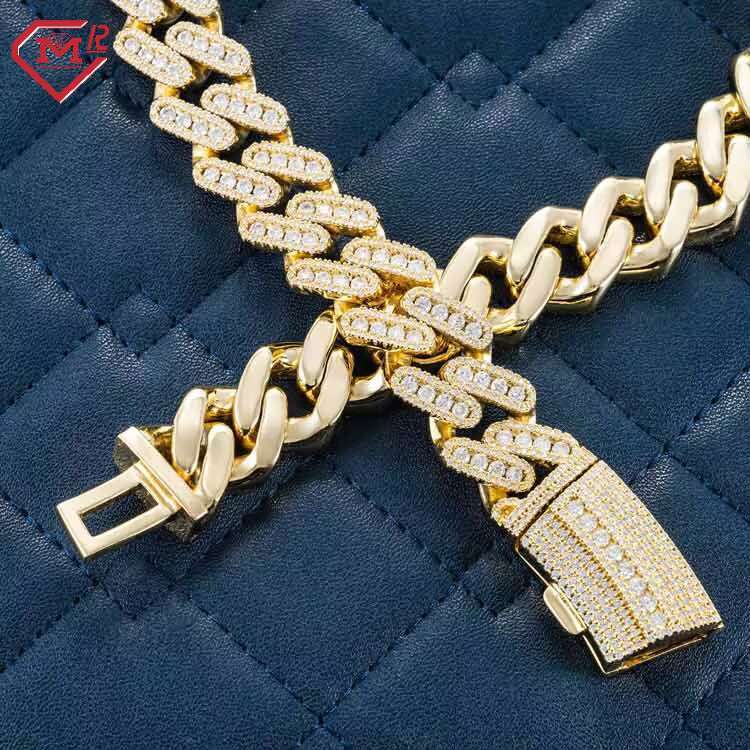 18mm Moissanite Cuban Link Chain Custom Hiphop Gold Plated Pass Diamond Test Miami Vvs Moissanite Chain