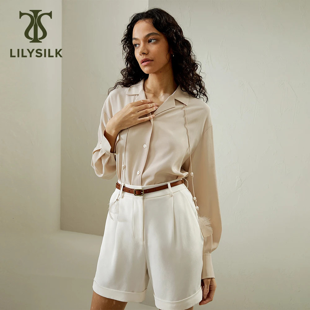 LILYSILK Womens Silk Shirt Pearl Button Top Detachable Tie Suitable for Daily Wearing 250422