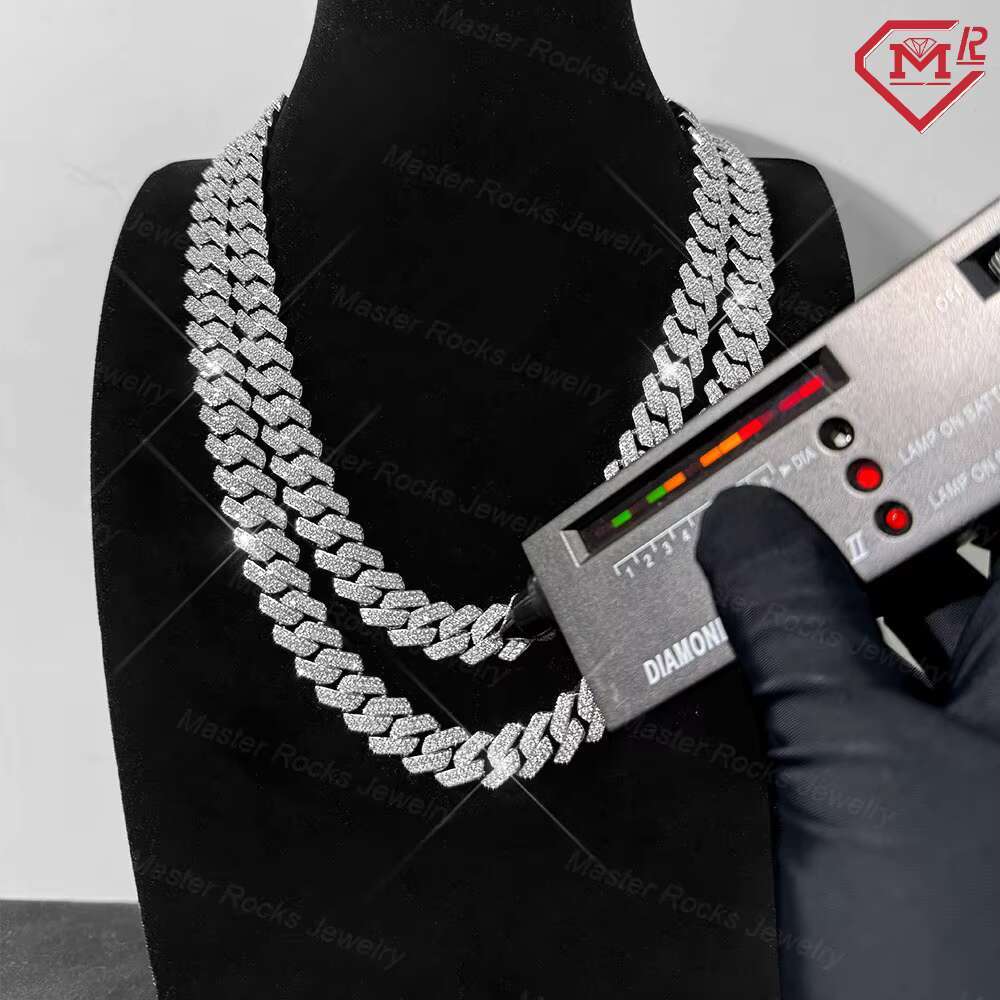 Stock 15mm 18mm Classic Cuban Link Chain Hiphop 925 Silver Iced Out Moissanite Cuban Chain