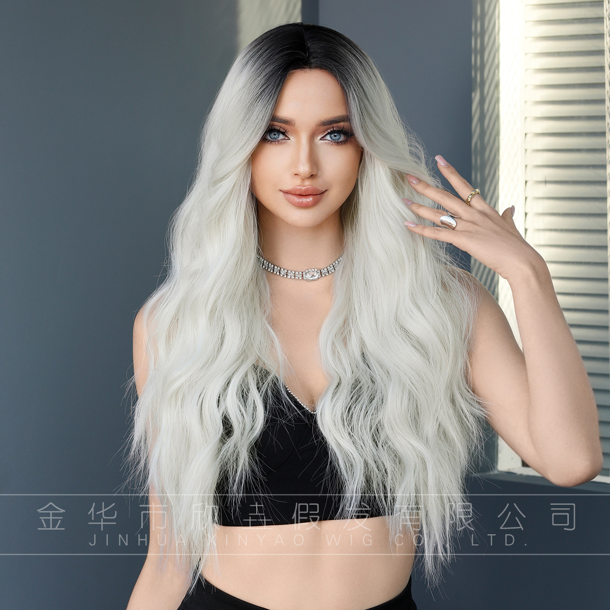 Silver Gradient White High Quality Medium Split Long Curled Hair Small Lace Wig Full Headset for Womens Daily Party Wig