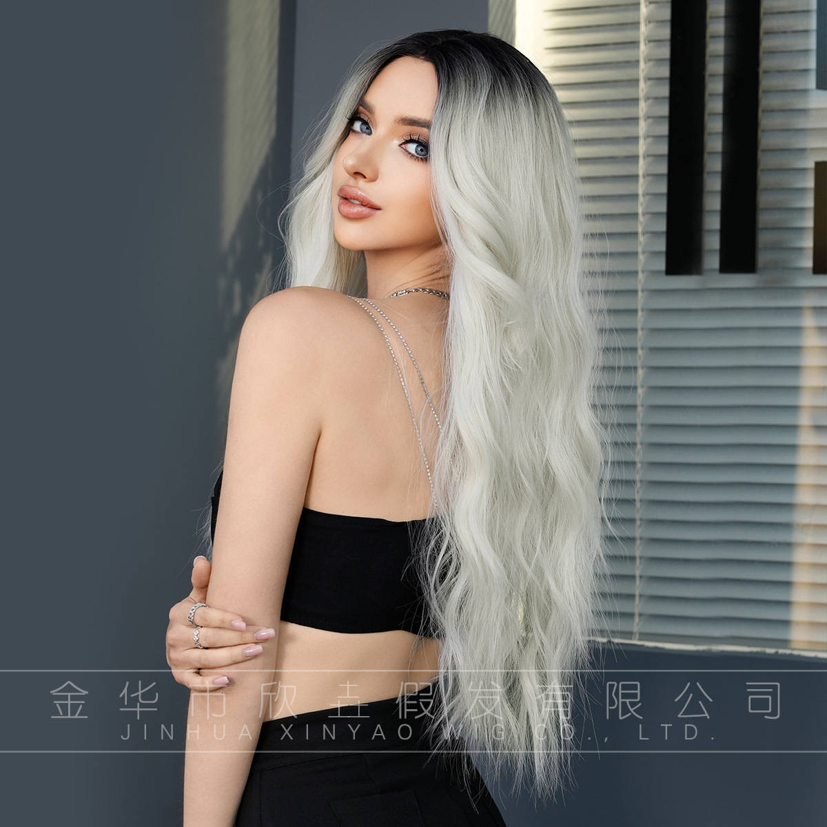 Silver Gradient White High Quality Medium Split Long Curled Hair Small Lace Wig Full Headset for Womens Daily Party Wig