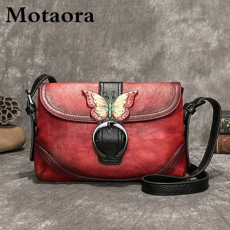MOTAORA Retro Genuine Leather Handbags For Women New Hand Painted Shoulder Bags Casual Small Messenger Bag Female