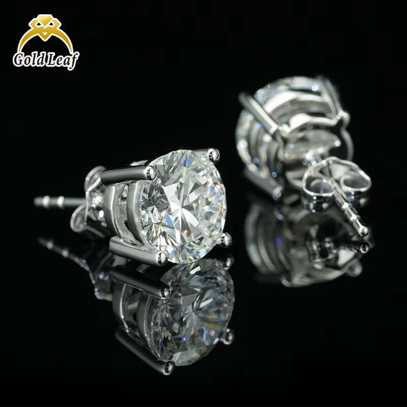 Unisex Lab Grown Diamond Earrings Stud 18K Gold 4 Claws Round Cut Diamond Jewelry Earrings for Wedding Engagement or Party Gift