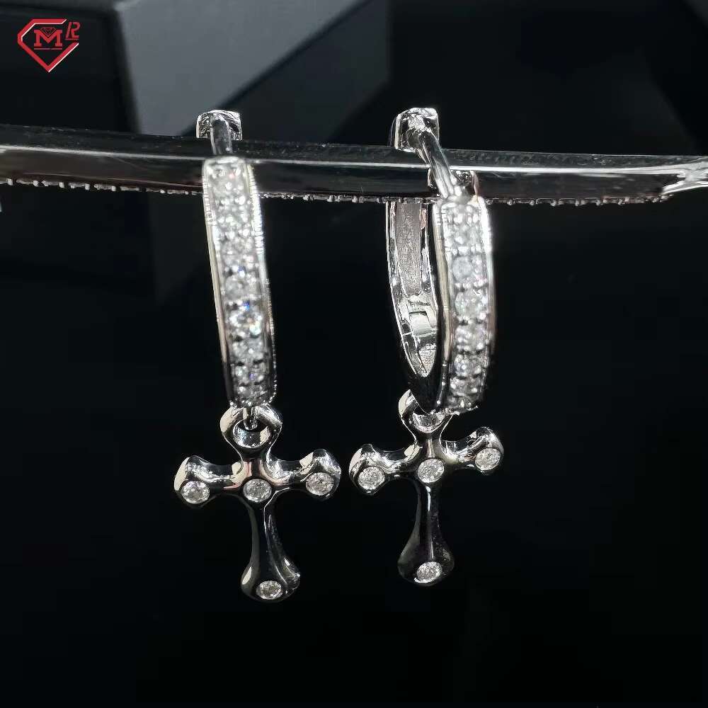 Moissanite Hip Hop Earrings 925 Sterling Silver VVS Cross Drop Hoop Custom Earring Men Moissanite Earring
