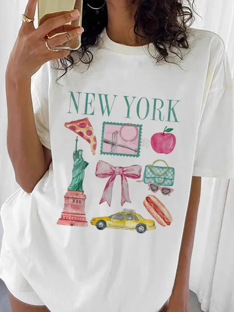 Womens T-shirt Clothing Summer Fashion Womens Short sleeved T-shirt Casual Cute Regular Pattern O-neck Top 250428