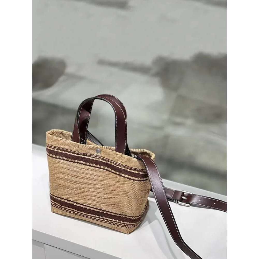 Women Vintage Designer Mixed Colors Stripe Weave Cotton Linen Bucket Totes Ladies Shoulder Bag Summer Casual Fashion Handbag