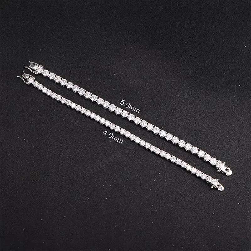 Fashion Iced Out 925 Sterling Silver Synthetic Moissanite Diamond VVS 5mm Round Moissanite Tennis Bracelet for Men Woman