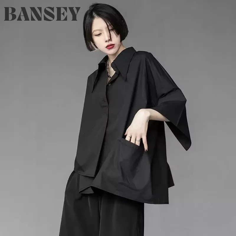 2025 SpringSummer Womens Fashion Harajuku Casual Shirt Irregular Asymmetric Loose Button 250422