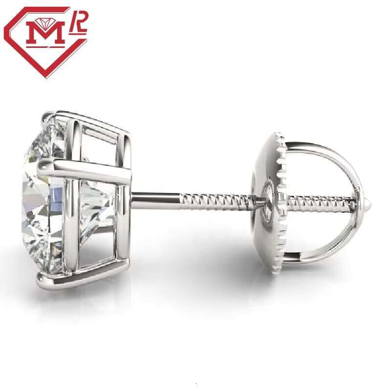 4 Prong Real 10K Solid Gold Stud Moissanite Earring Screw Back Unisex VVS Round Moissanite Stud Earrings