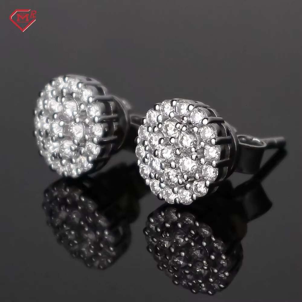 Luxury VV1 Moissanite Earring 925 Silver 10K Gold Plated Cluster Round Moissanite Earrings