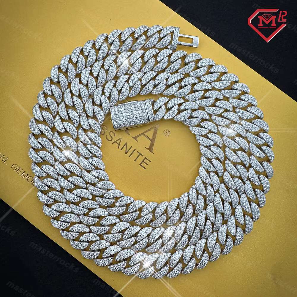 10mm 2 Rows Miami Hip Hop Men Chain Iced Out Custom Vvs Diamond Moissanite 925 Silver Cuban Link Chain