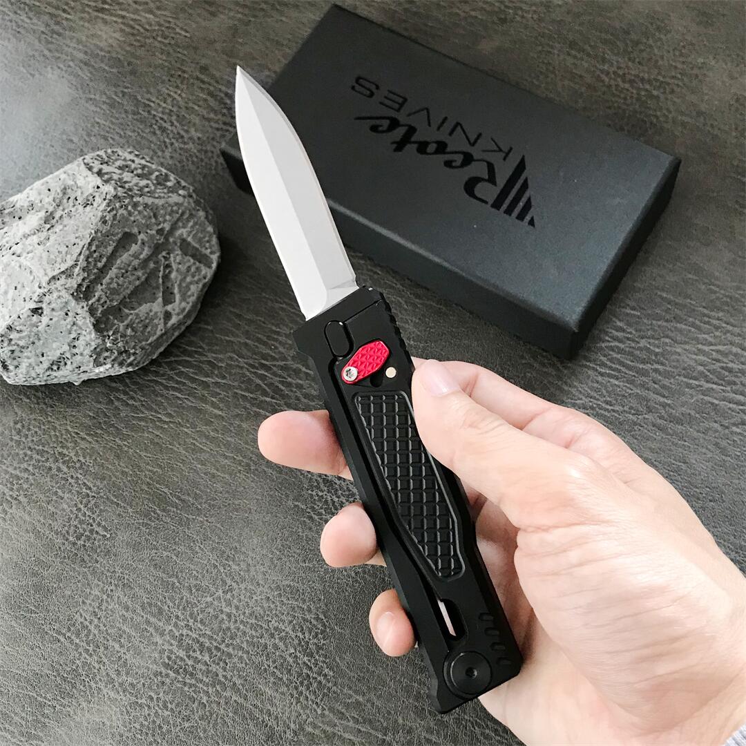 2Models Reate Assisted Open Folding Knife 2.76 D2 Satin Plain Blade, T6-Aluminum Handles