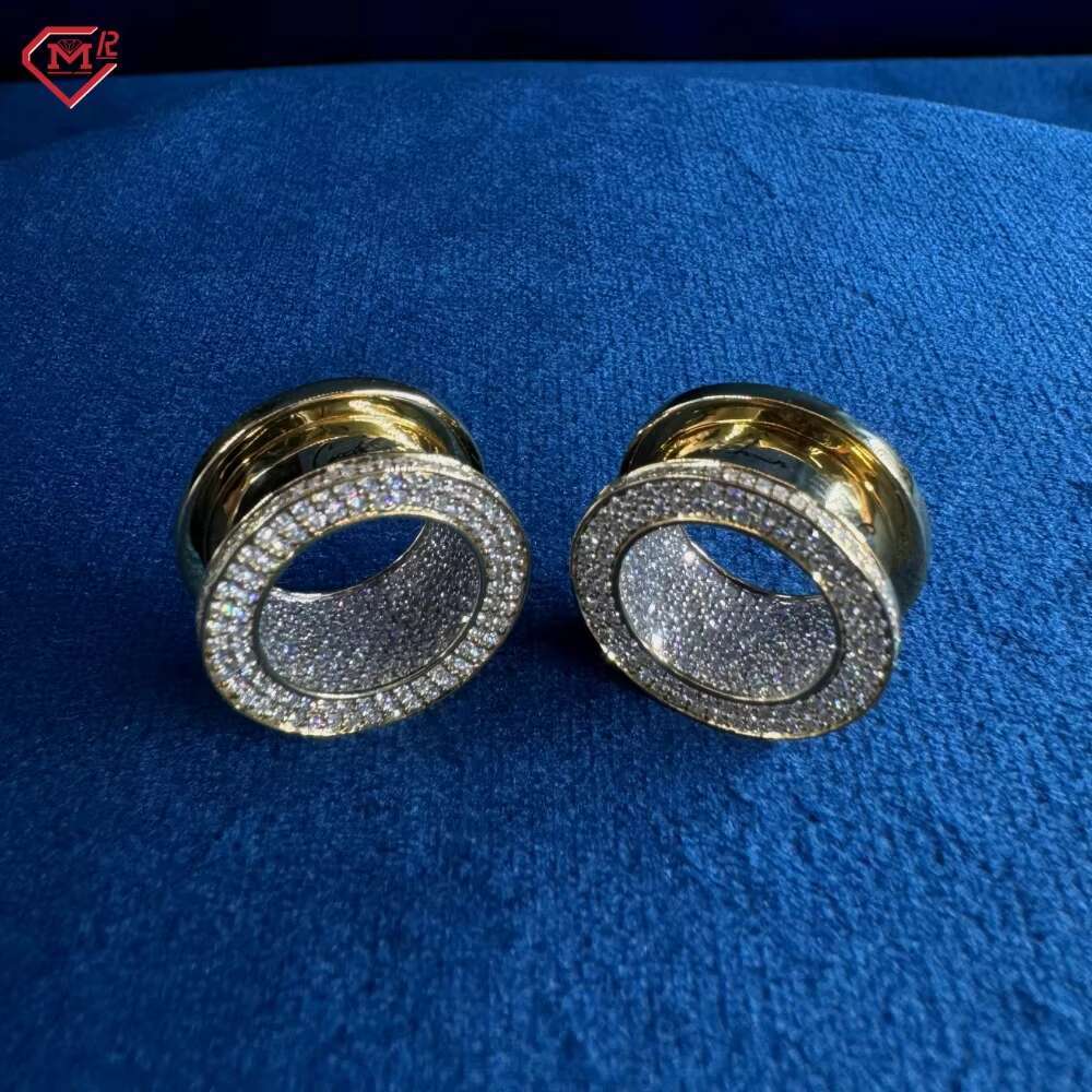 High Quality Hollow Round Earrings S925 Silver Gold Plated Earrings Moissanite