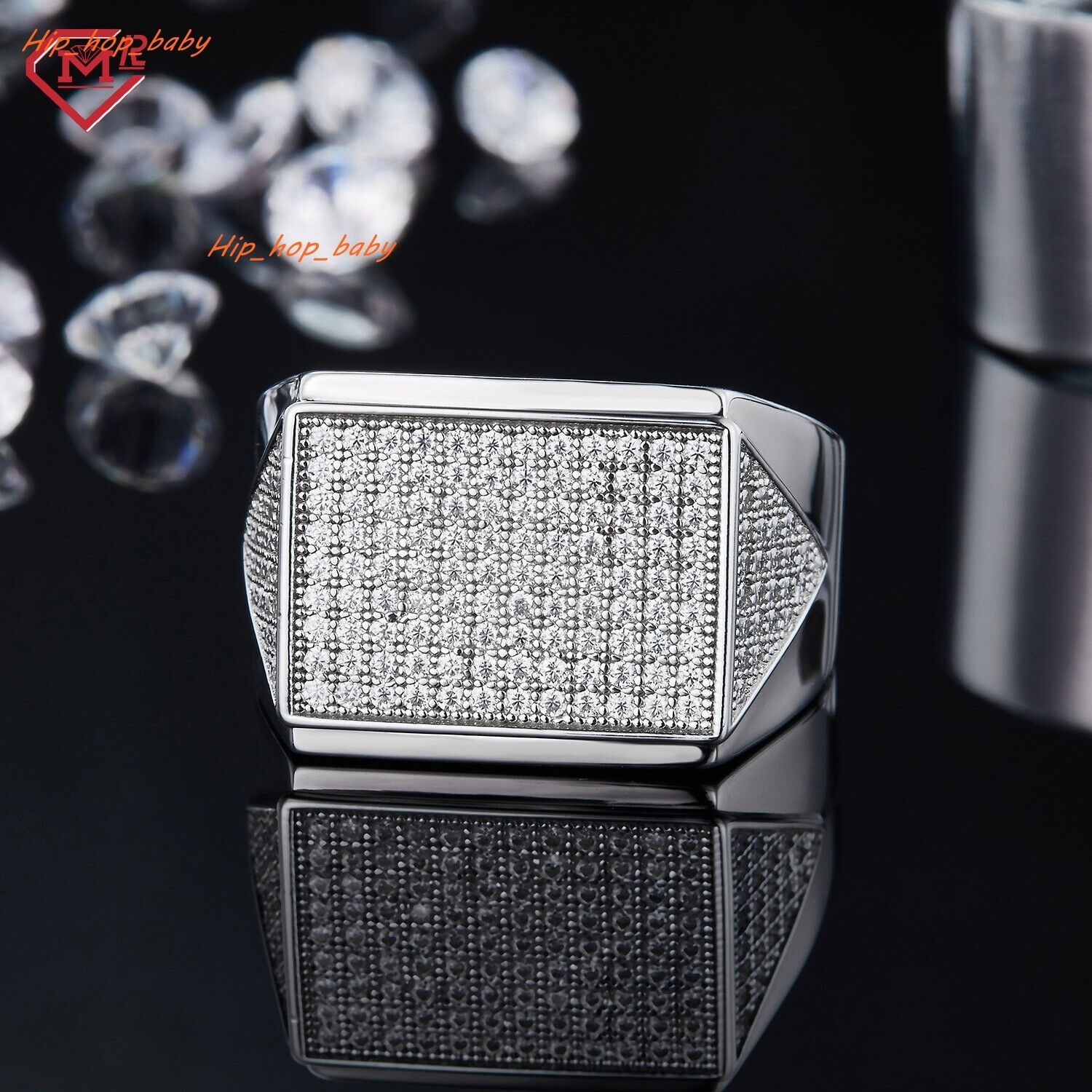 Hiphop Moissanite Ring Men 925 Silver White Gold Plated Vvs Iced Out Diamond Custom Moissanite Ring