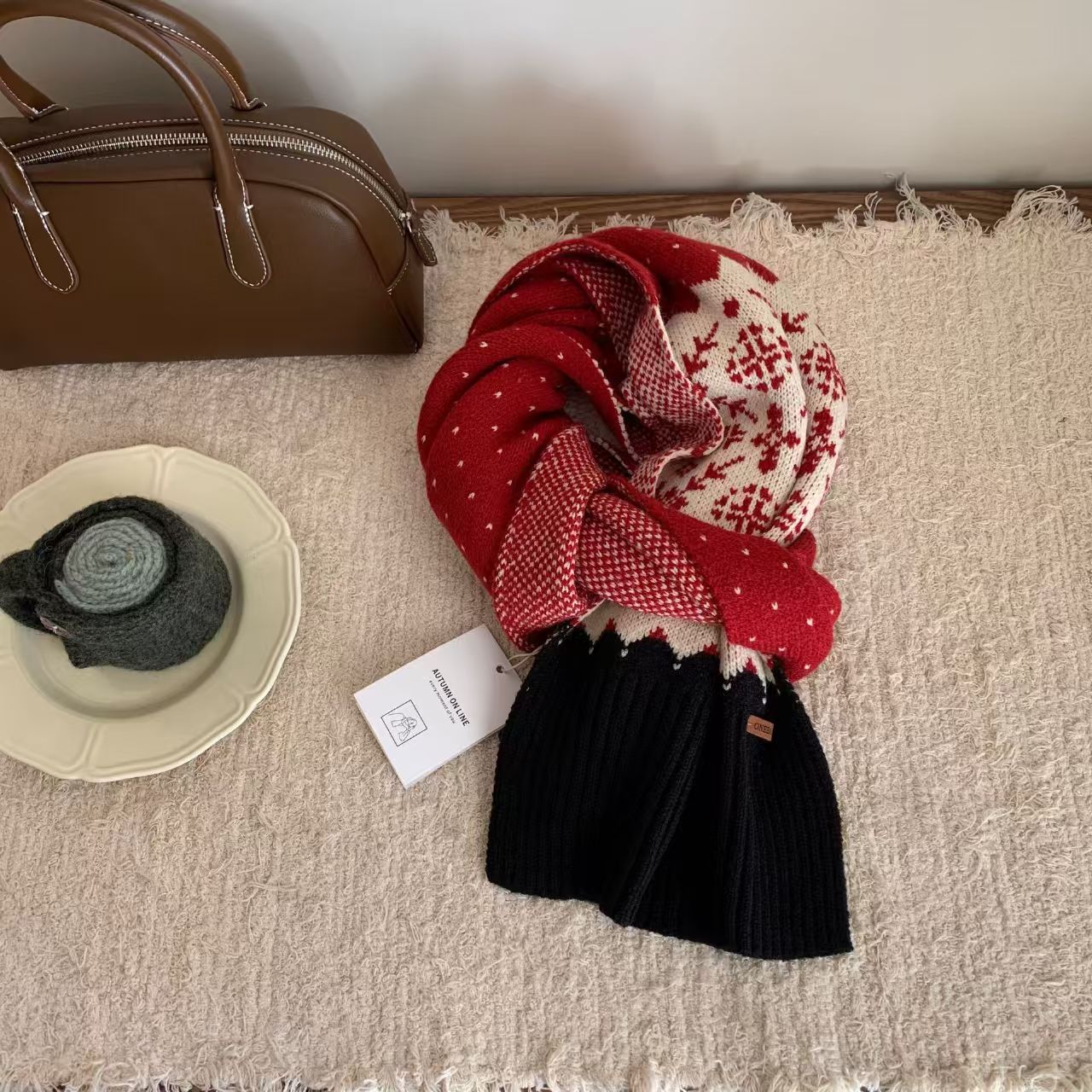 T612 Retro all-match warm knitted wool scarf neck scarf Christmas scarf
