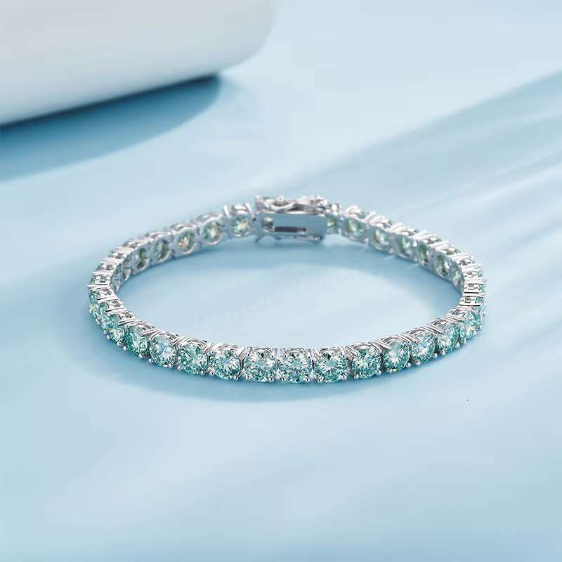 L-Blue Moissanite Diamond VVS 5mm Round S925 18K Gold Moissanite Tennis Bracelet for Gift Party