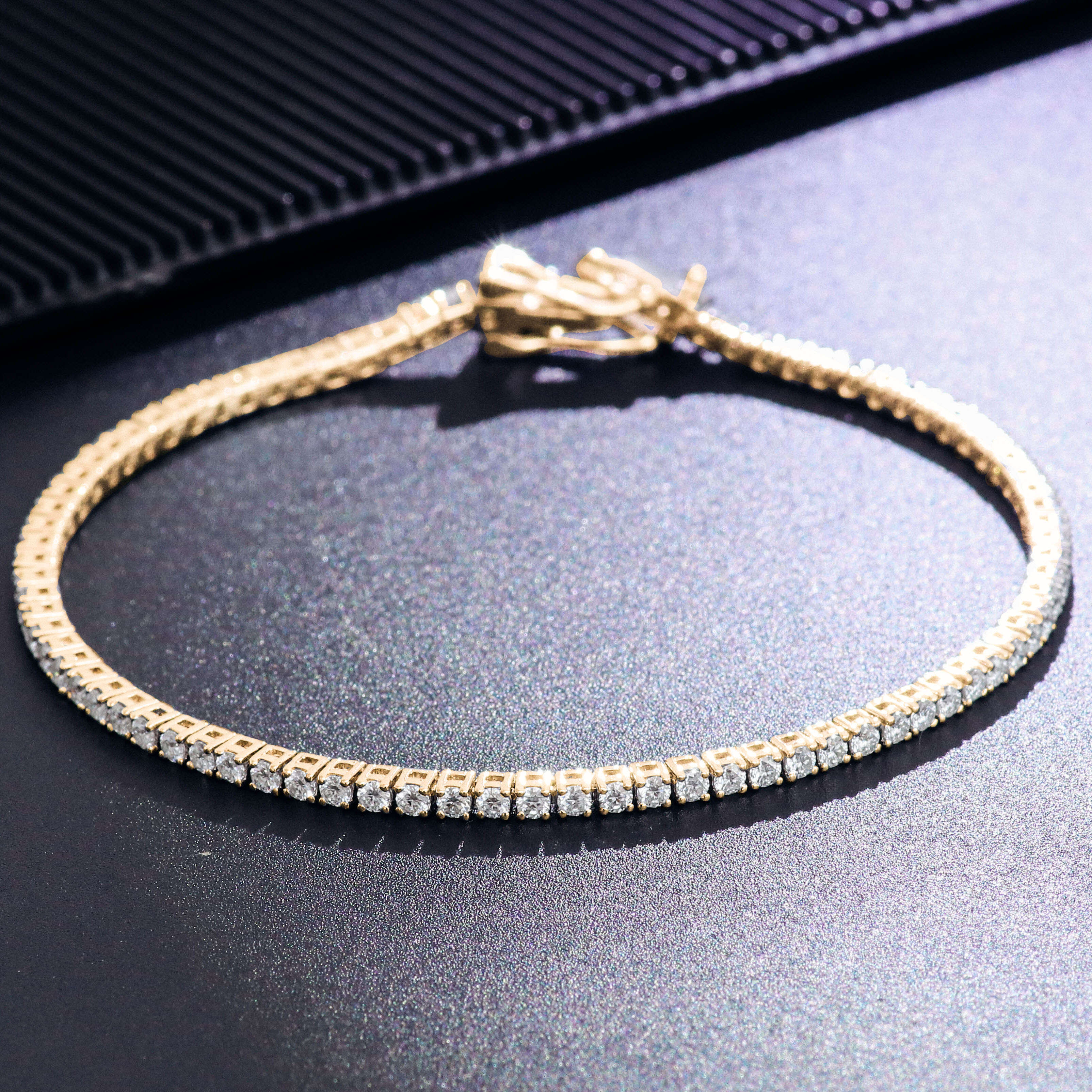 Real Gold 18K 2mm Tennis Bracelet Lab Moissanite Diamond Tennis Chain 6-9 Inch Iced Out Tennis Bracelet for Women and Men