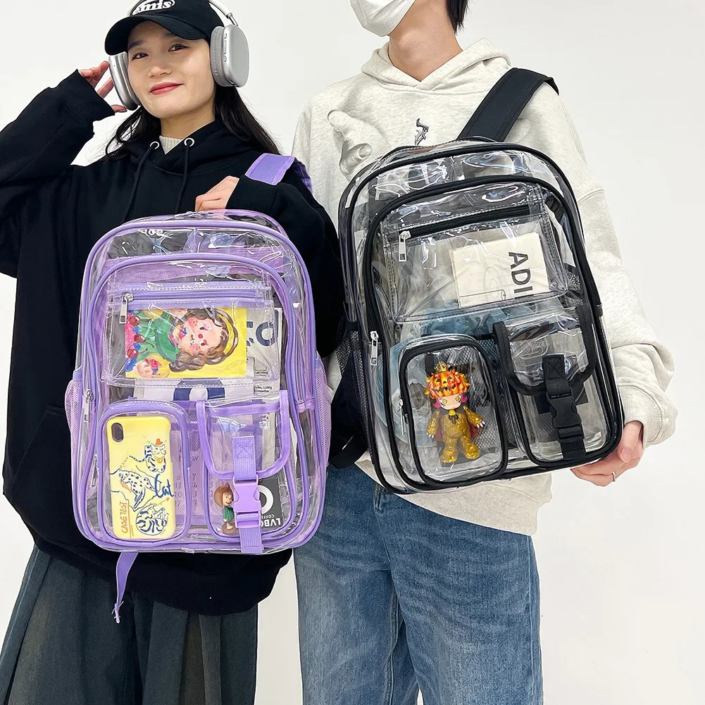 Transparent backpack school backpack heavy-duty laptop backpack large capacity travel backpack student multiple pockets 250430
