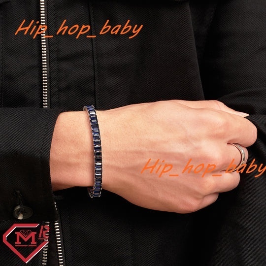 Unique Design Hiphop Tennis Chain 925 Silver Bracelet Deep Blue Emerald Cut Vvs Moissanite Tennis Chain