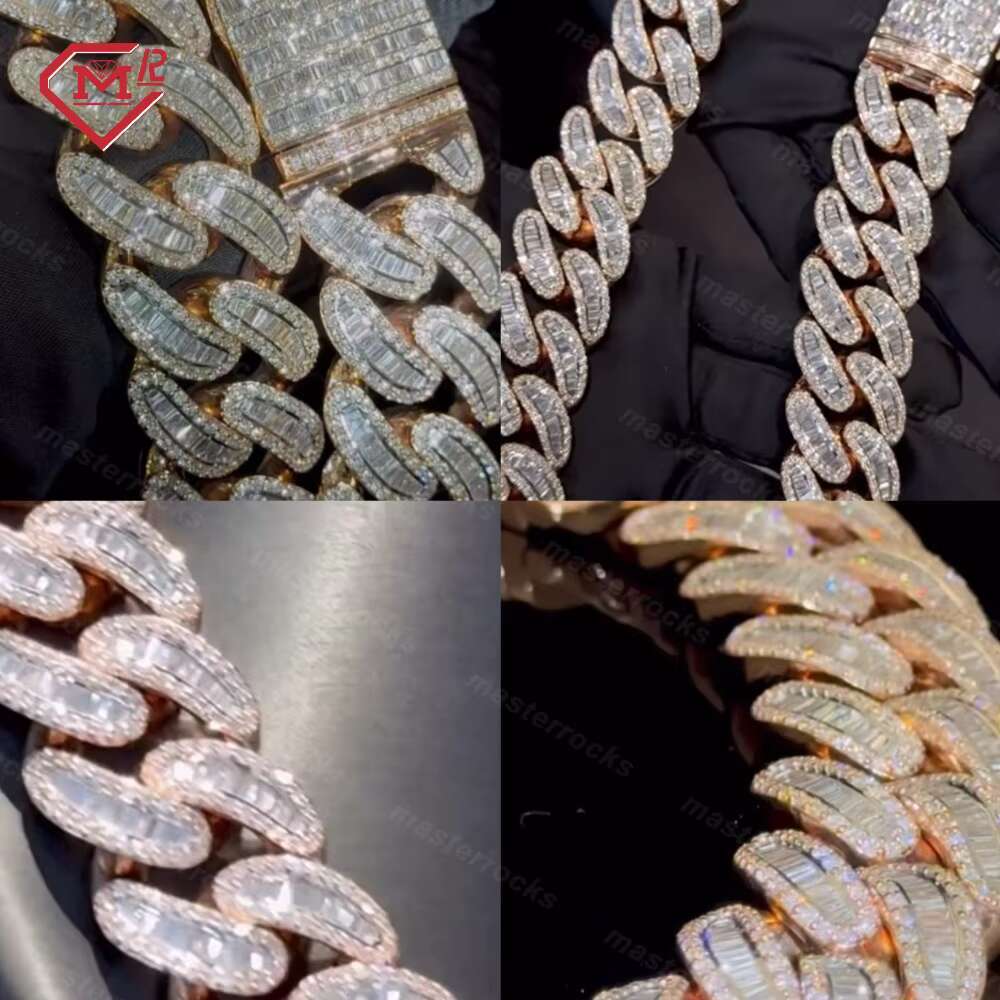 Fully Iced Out Moissanite Cuban Chain 16mm Hip Baguette 925 Sterling Silver Thick Vvs Moissanite Cuban Link Chain