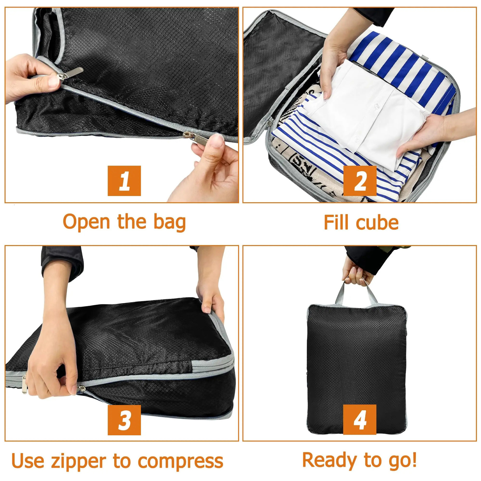 4pcs Large Capacity Travel Compression Packing Cubes Bag Portable Waterproof Suitcase Clothes Organizers For Travel Home Storage 250605