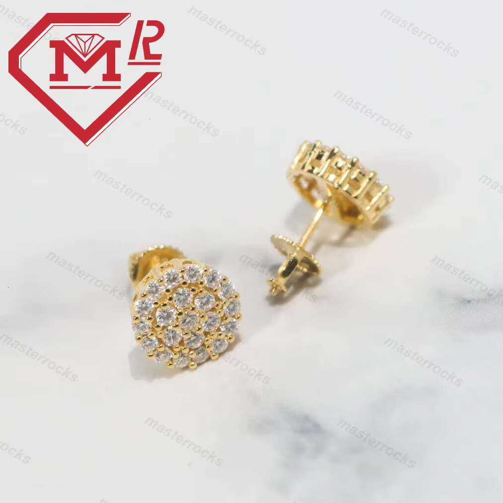 Flower Cluster Shape Stud Screw Back Elegant Earrings Iced Out Moissanite Solid Sterling Silver 925 Earrings