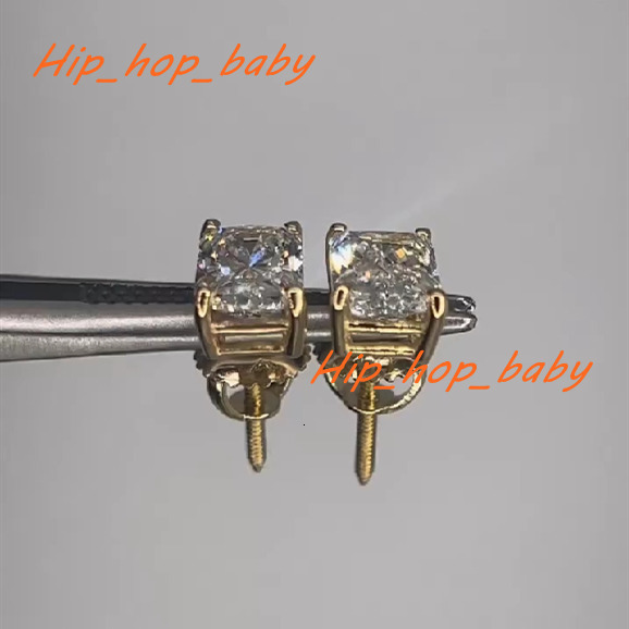 Gorgeous Hip Hop Moissanite Earrings Elegant Design 2ct Radiant Cut 925 Silver 14k Gold Plated Stud Earrings
