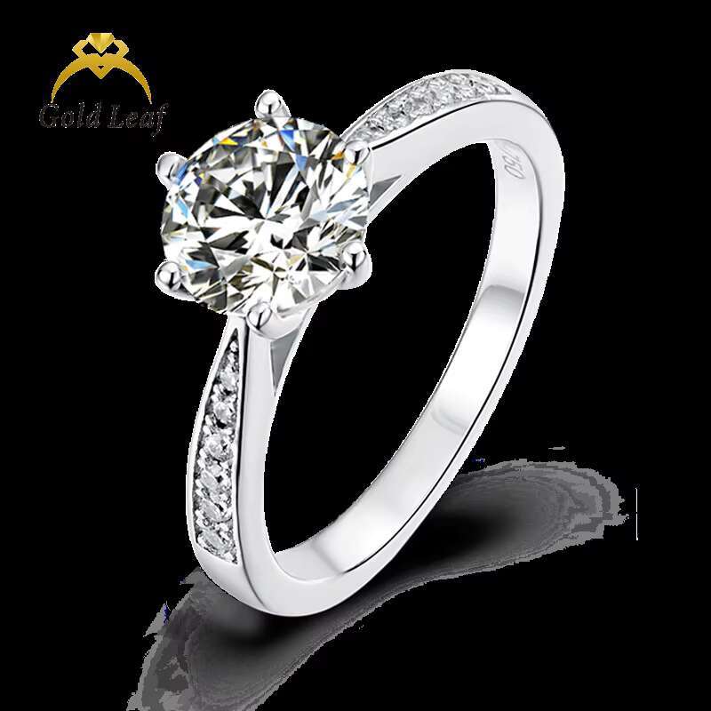 Goldleaf Jewelry 2023 Fashion Ring 1ct Round Brilliant Engagement Moissanite Ring White Gold Plated Sterling Silver 925 Vint